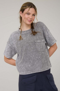 Washed Ribbed Short Sleeve Tee With Pocket