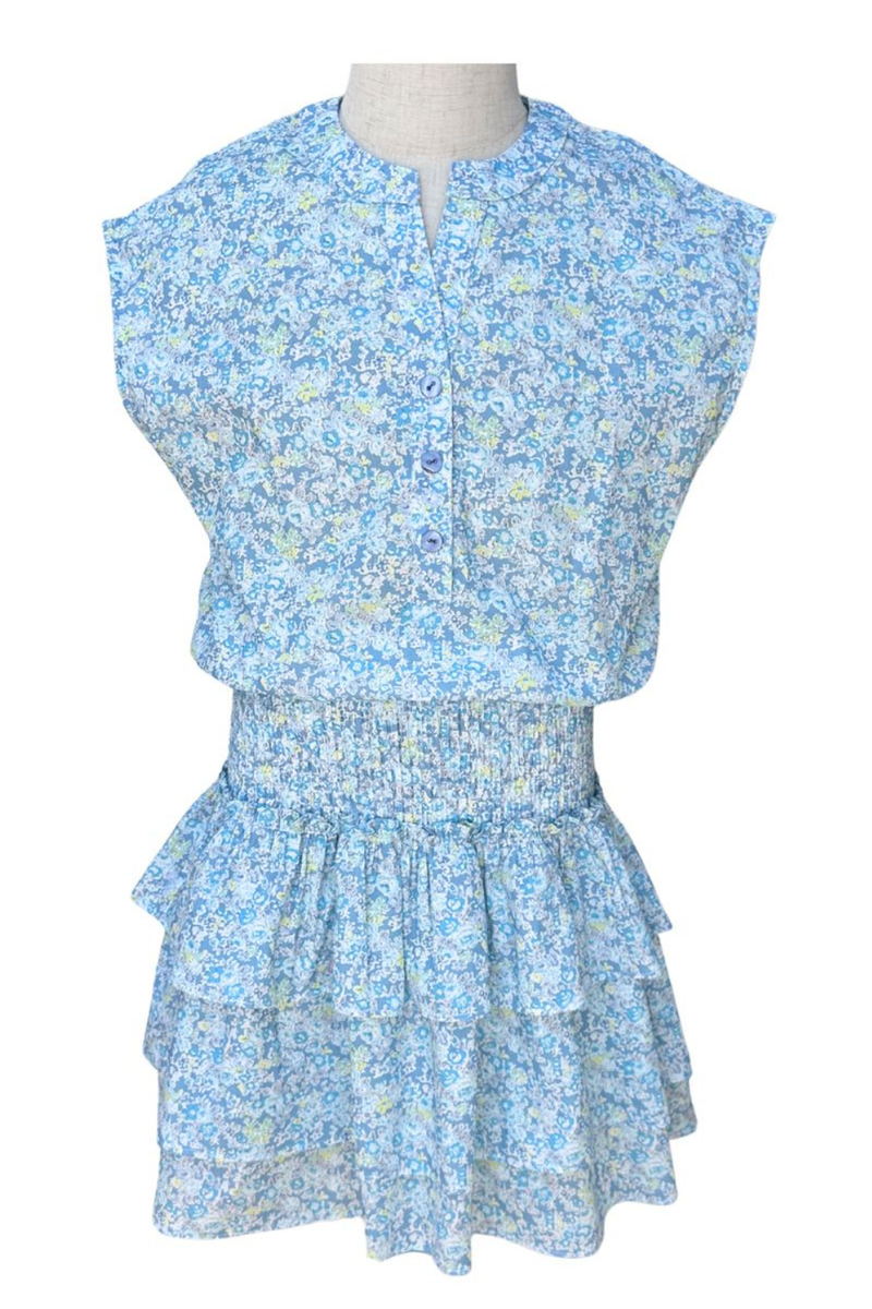 Drew Dress In Aqua Floral by PLEAT