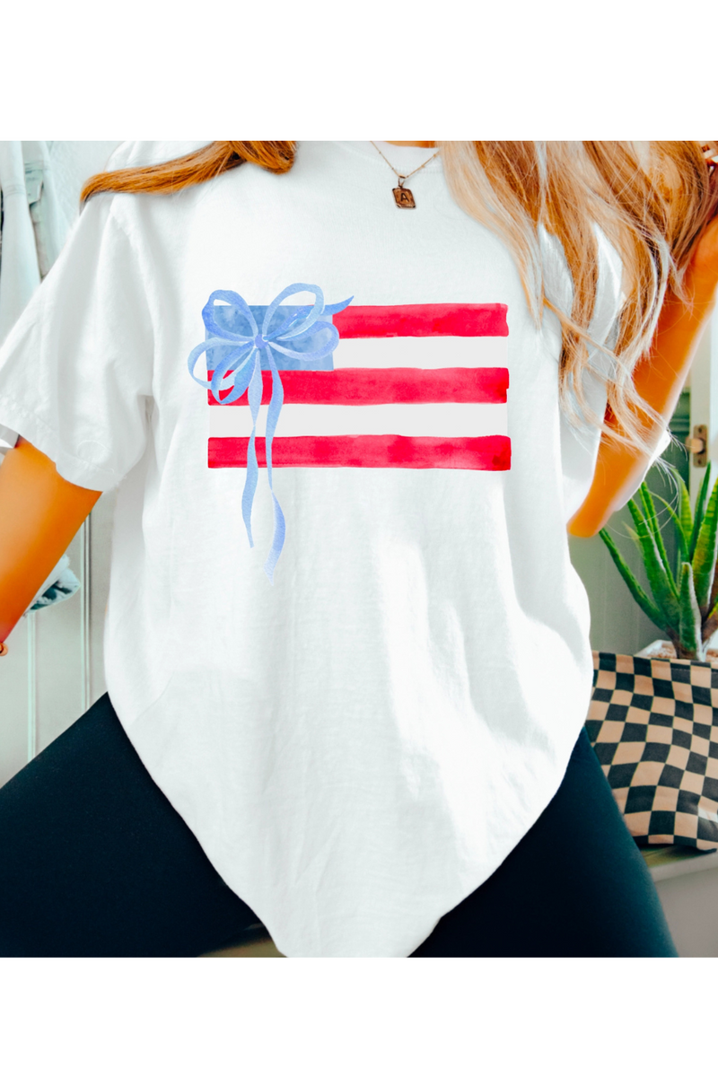 Watercolor Coquette American Flag T-Shirt