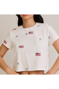 USA Flag With Bow Crew Neck Baby Tee