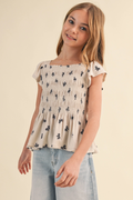 Girls Flutter Sleeve Smocked Top