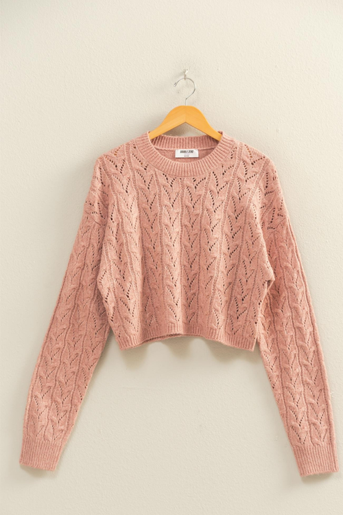Cropped Crochet Knit Sweater