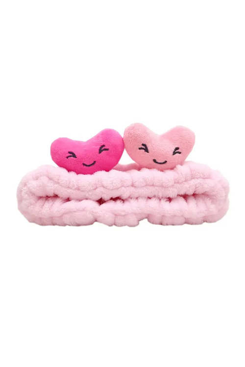 Pink Heart Plush Headband Set