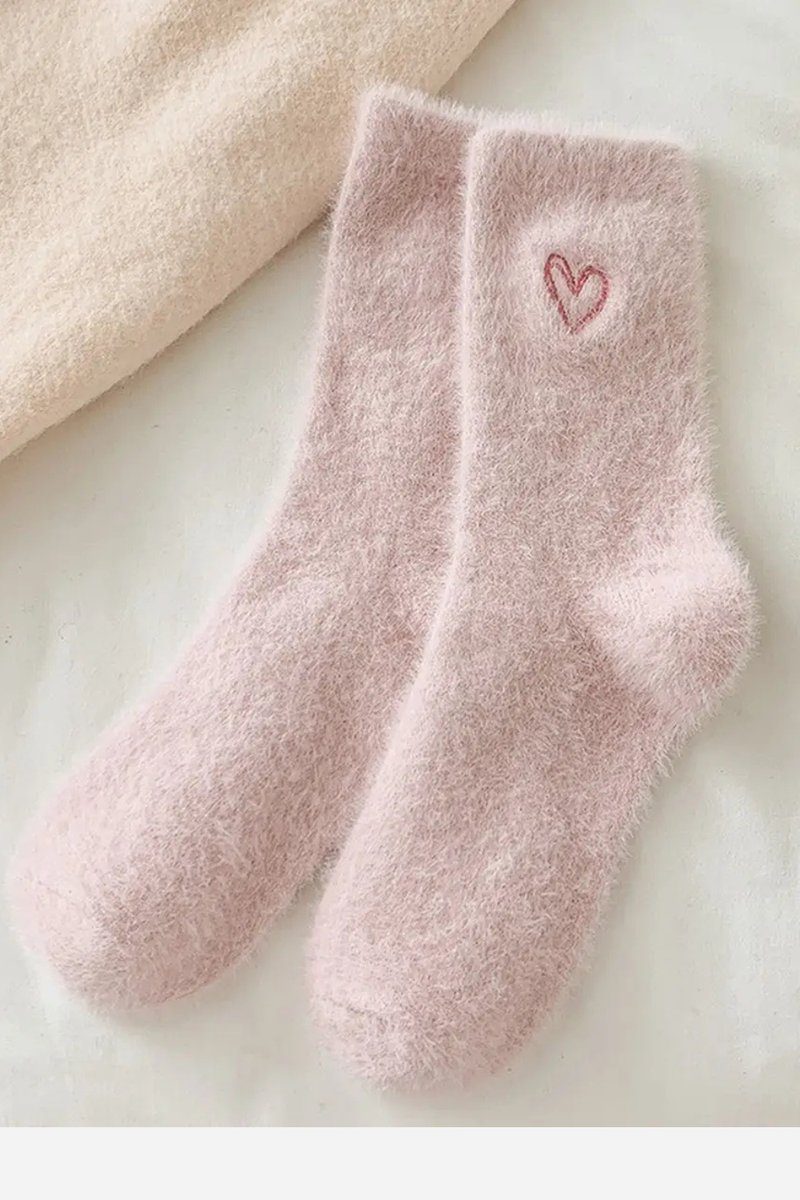 Pink Heart Warm Fluffy Socks