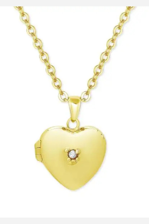 Gold Heart Locket with CZ  by Lily Nily