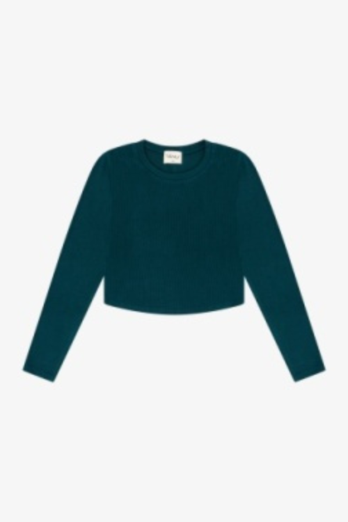 Ribbed Curved Hem Shirt  in Teal By TENLY