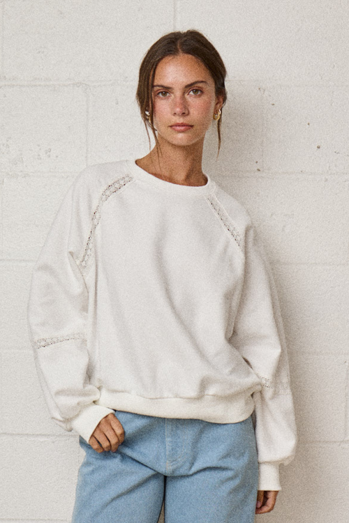 Lace Trim Cutout Sweatshirt