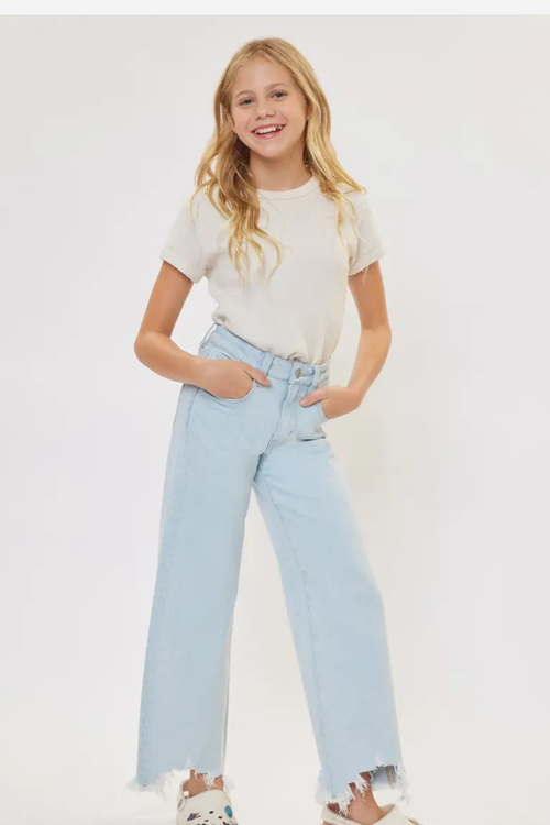Kan Can Girls Frey Hem Wide Leg Jean