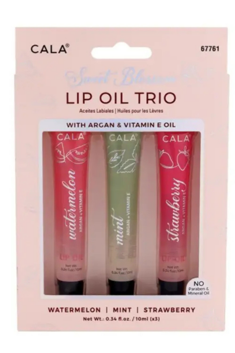 Cala Lip Oil Trio Watermelon Strawberry Jojoba Aragan Mint