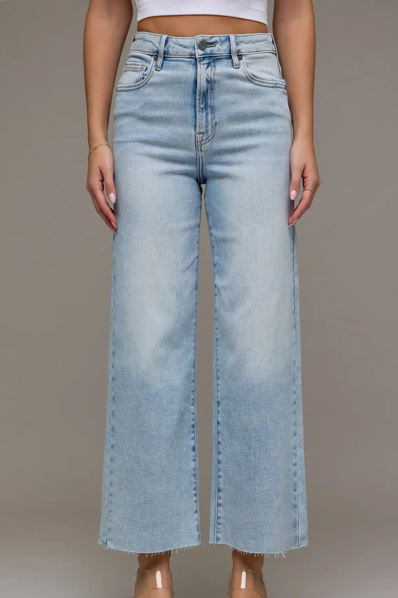 Light Wash Clean Stretch Wideleg Jean by HIDDEN