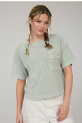 Washed Ribbed Short Sleeve Tee With Pocket