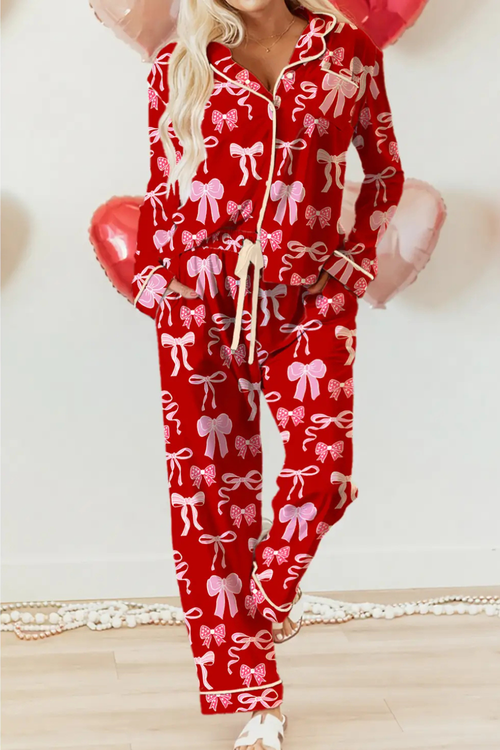 Valentine's Bow Print Pajama Pants Set -2pcs