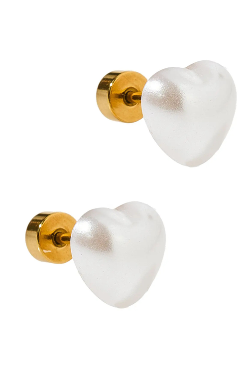 Lucia Heart Shape Pearl Studs by Linny CO