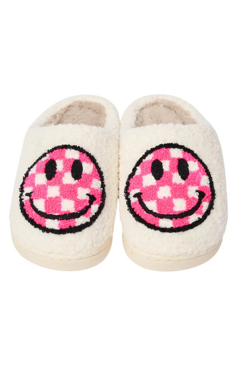 Kids Happy Face Checkered Slippers