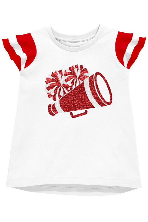 Girls Sequin Cheer Ruffle Sleeve Top