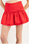 Ribbon Tie Ruched Skort