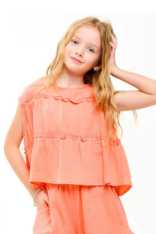 Cotton Gauze Tiered Ruffle Top