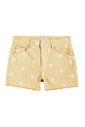 High Rise Daisy Embroidery Color Fray Hem Shorts by Tractr