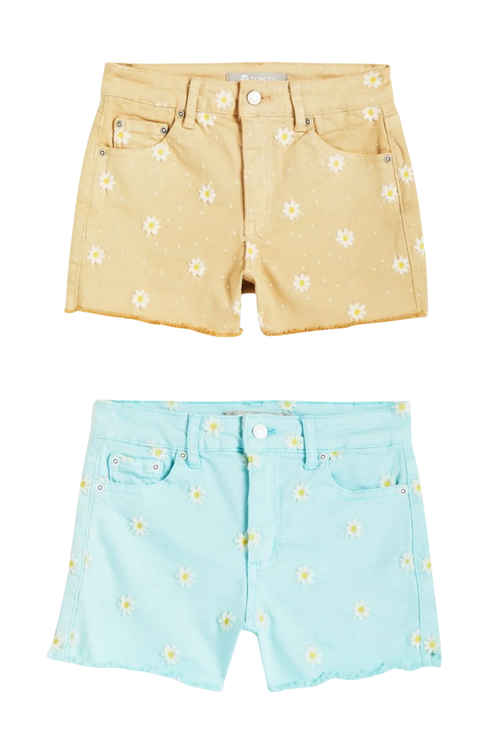 High Rise Daisy Embroidery Color Fray Hem Shorts by Tractr