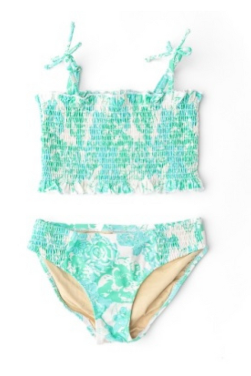 Charming Mint Girls Smocked Two Piece Swimsuit