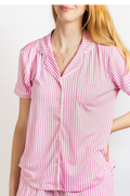 Pinstripe Short Sleeve Button Up Sleep Shirt