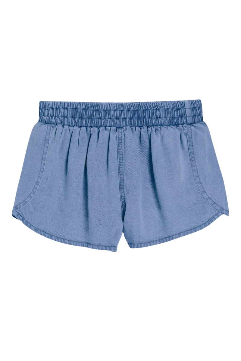 Dolphin Hem Pull On Denim Short by Tractr