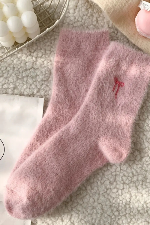 Pink Bow Fluffy Socks