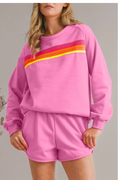 Everyday Striped Long Sleeve and Short Set in Pink