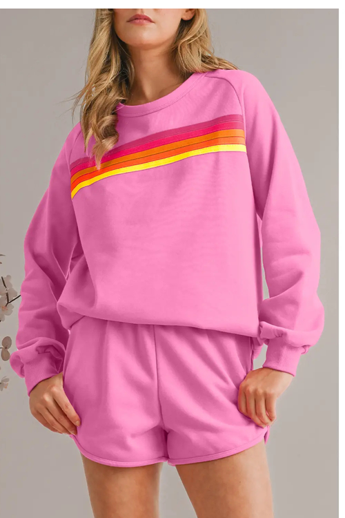 Everyday Striped Long Sleeve and Short Set in Pink