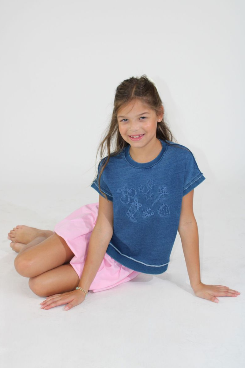 Denim Embroidery Crossed Back Top by Paper Flower