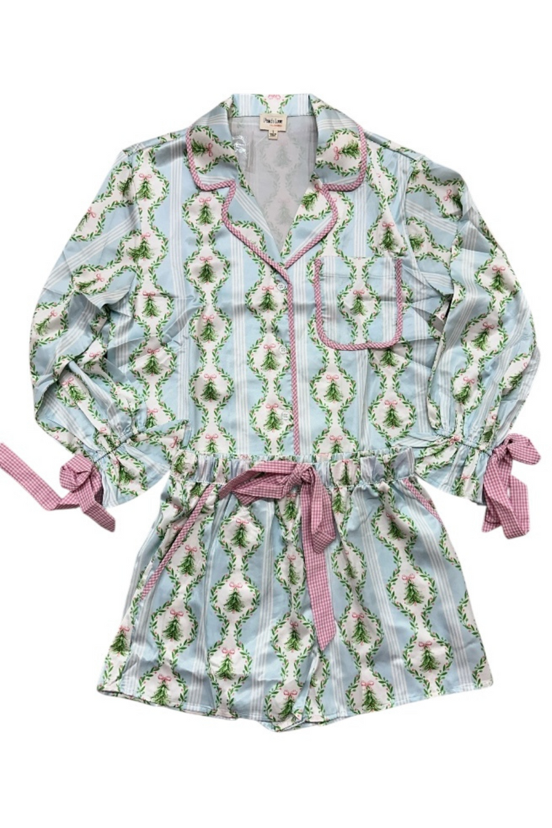 Coquette Bow Satin Button Up PJ Set By Peach Love California