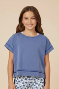 Girls Open Tulip Back Washed Knit Tee