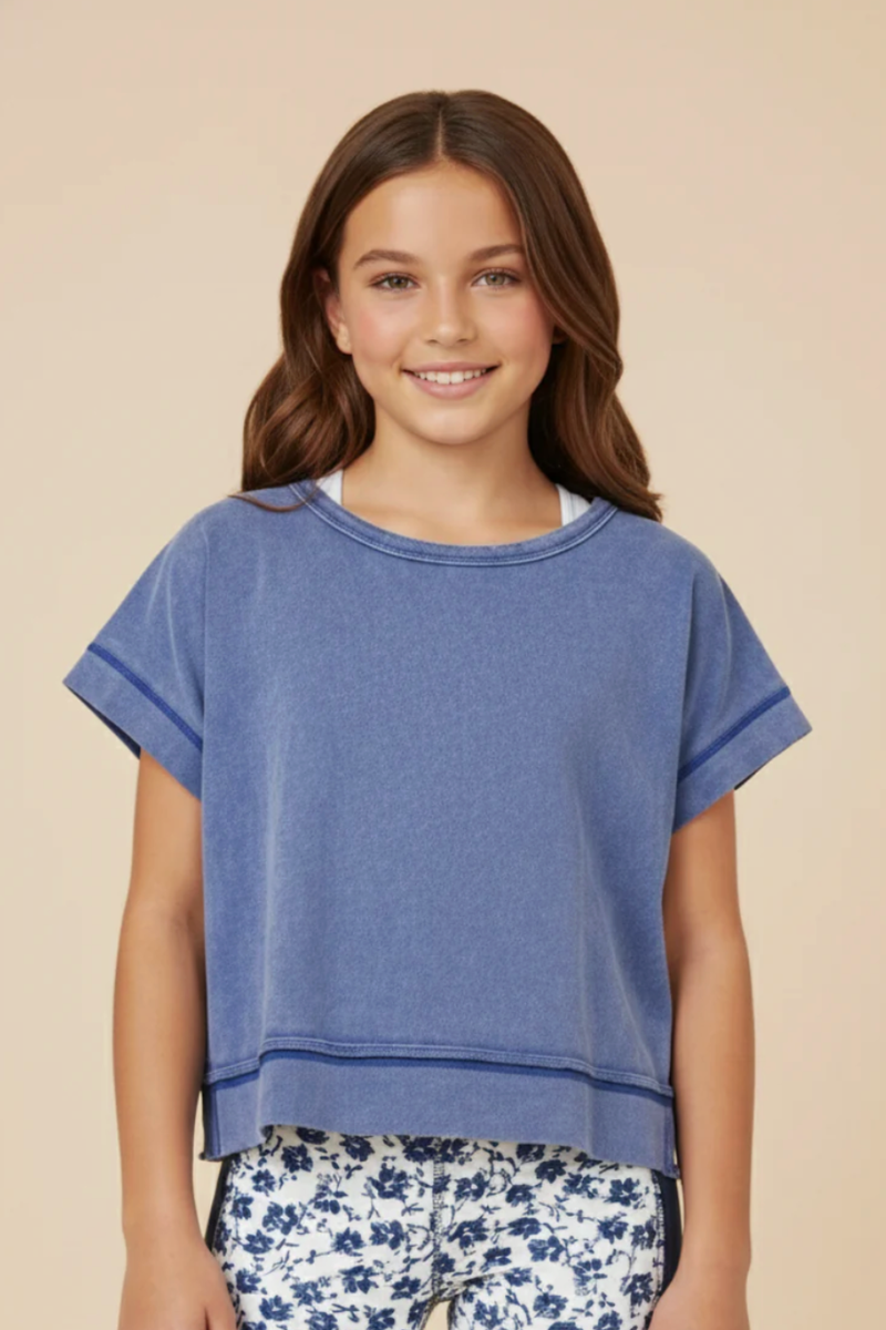 Girls Open Tulip Back Washed Knit Tee