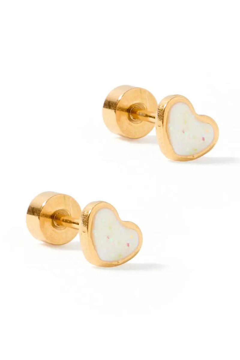 Nora Heart Stud in White by Linny Co