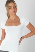 Square Neck Short Sleeve Top In 5 Colors