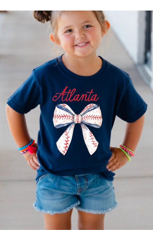 Youth Atlanta Braves Baseball Coquette Bow T-Shirt