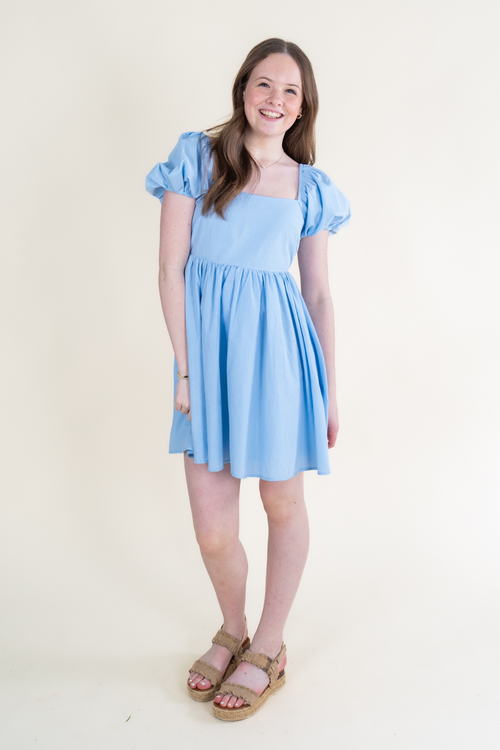 Reiley Puff Sleeve Tie Back Dress