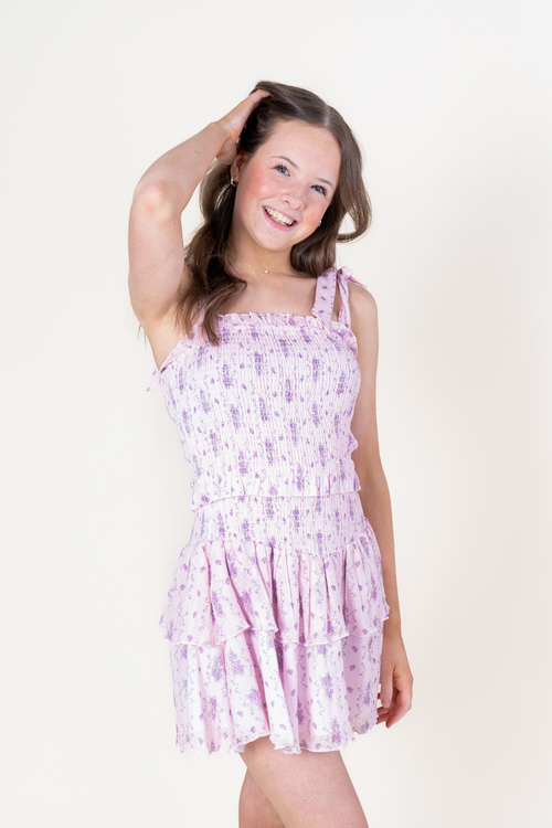 Juniors Emerson Dress in Violet Stripe Floral by Katie J NYC