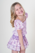 Tween Dominique Skort in Violet Stripe Floral by Katie J NYC