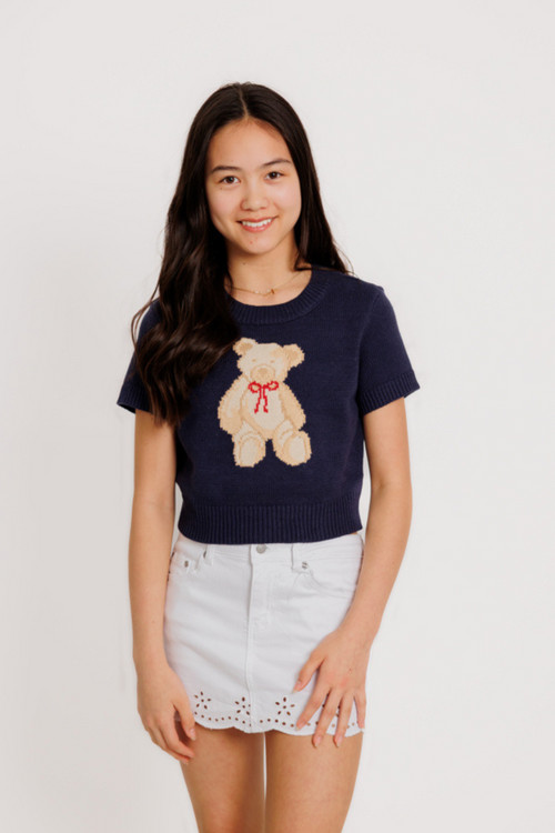 Short Sleeve Teddy Bear Sweater Top