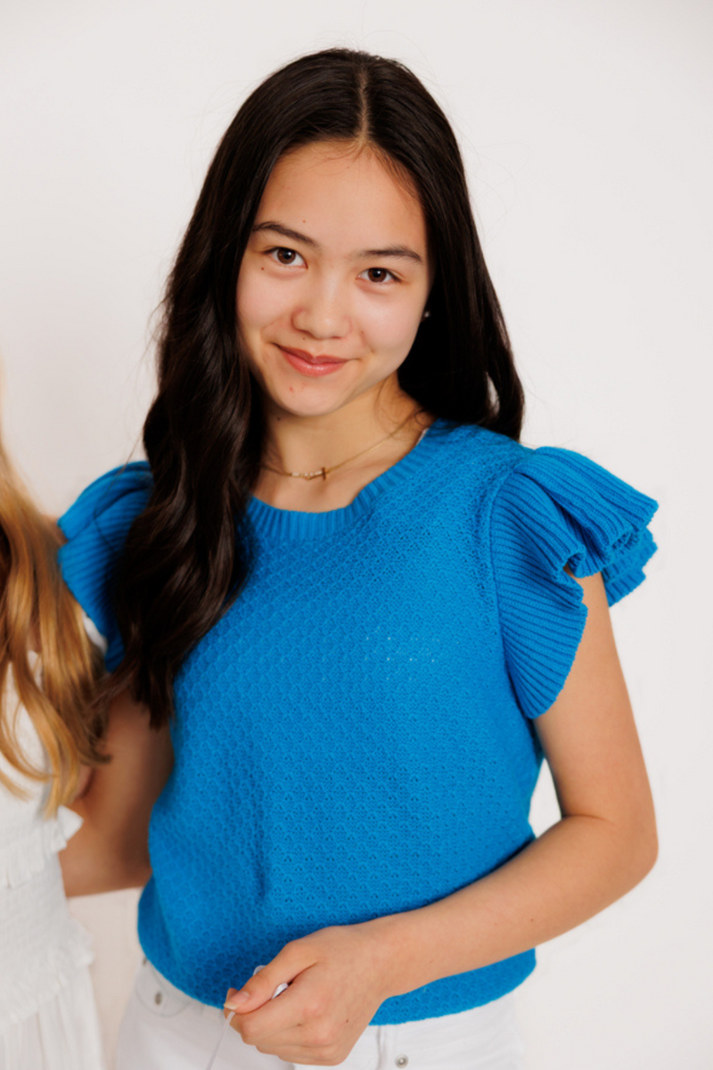 Tween Nilani Ruffle Top in Aqua by Sadie & Sage