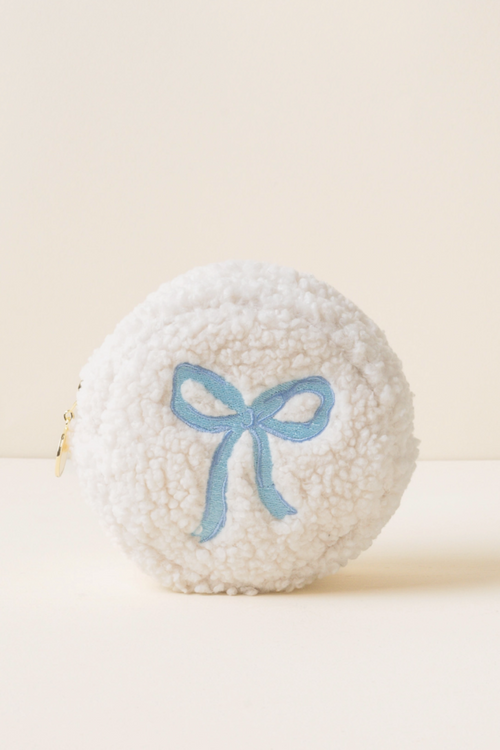 Blue Bow Circle Teddy Pouch
