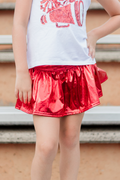 Girls Metallic Skort In Red