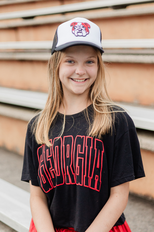 Rhinestone  Bulldog Youth Trucker Hat
