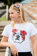 Girls Sequin Bulldog Boxy Tee