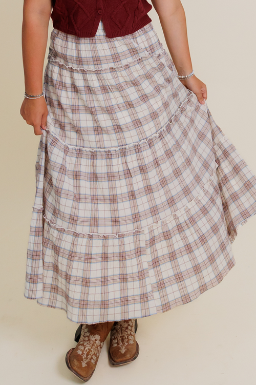 Plaid Maxi Tiered Skirt by Needi