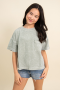 Washed Ribbed Short Sleeve Tee With Pocket
