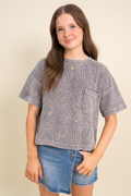 Washed Ribbed Short Sleeve Tee With Pocket