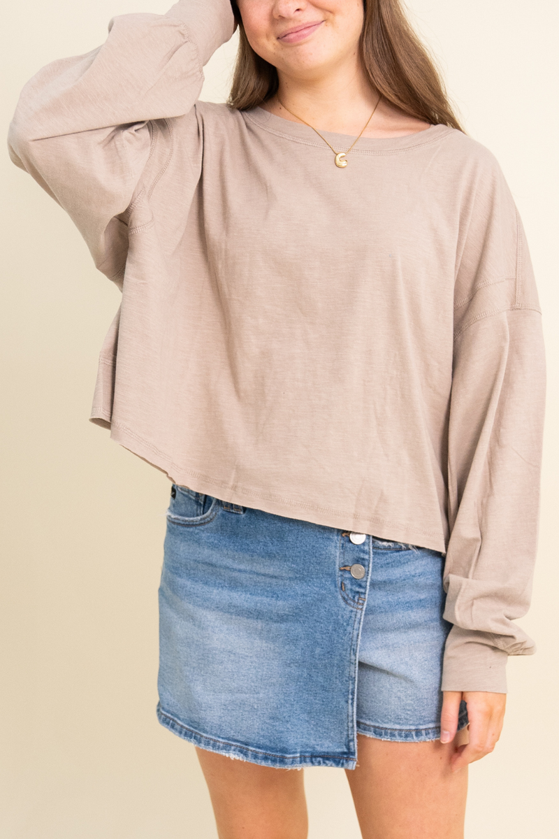 Long Sleeve Cotton Slub Open Back Top