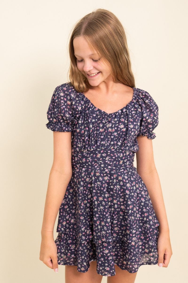 Katie J Girls Delilah Dress in Midnight Ditsy